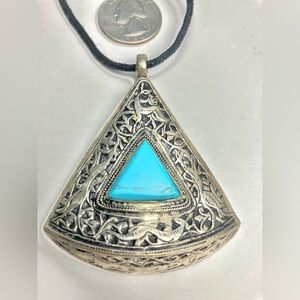 Silver and Turquoise Pendant Necklace